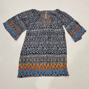 Uncle Frank Ivy Jane Boho Tunic Dress Navy Multicolor Print Women’s Medium